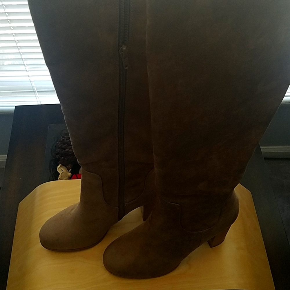Madden Girl Taupe Knee High Suede Side Zipped Boots